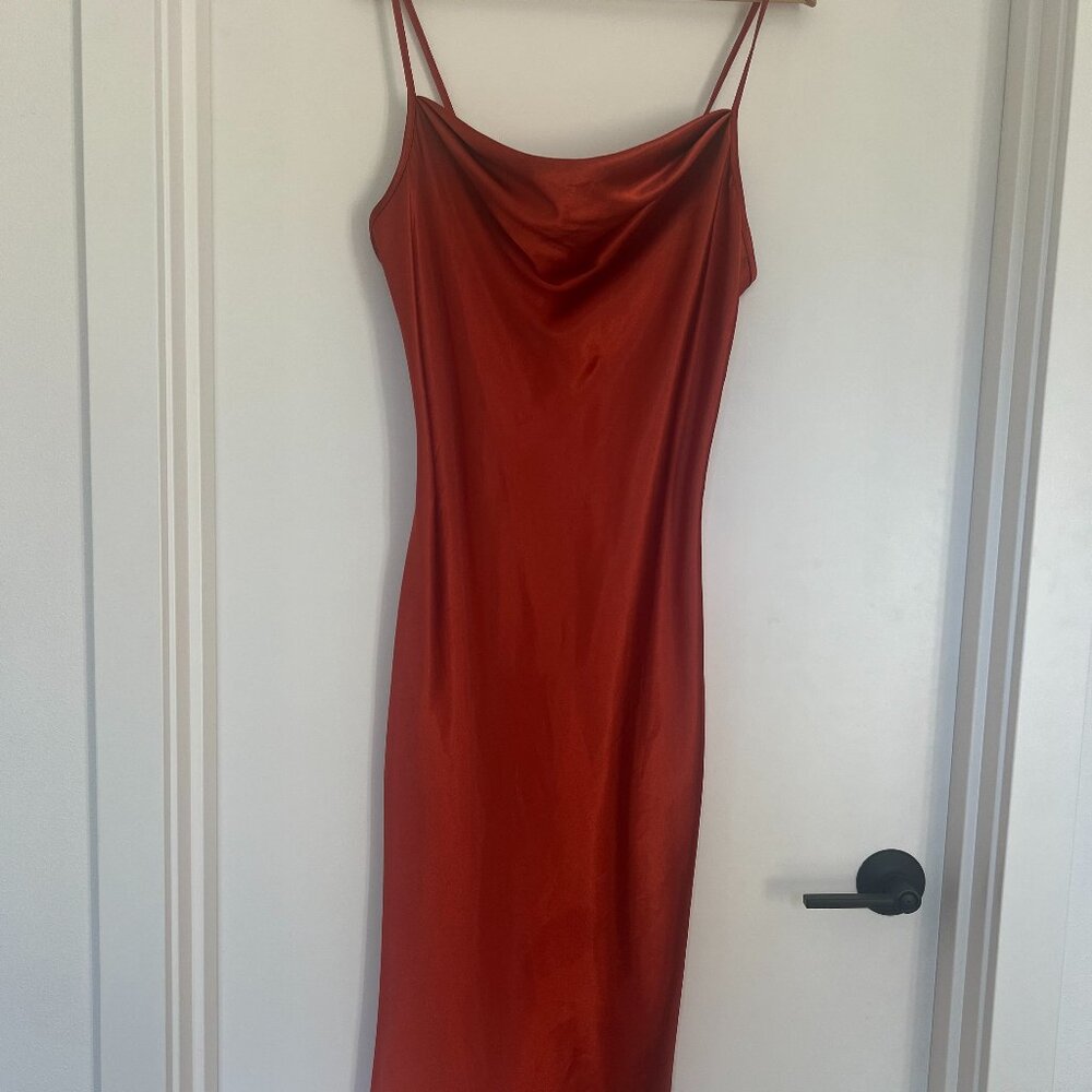 Silk Dress - Bebe, Copper/Rust/Orange Size M Medium